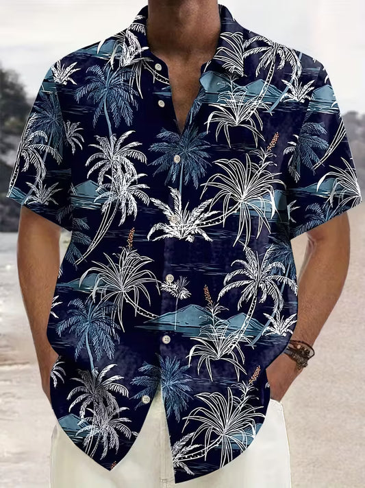 Coconut Tree Pattern Hawaiian Shirt Beach Short Sleeve Button Printed Shirt For Him
