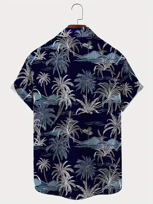 Coconut Tree Pattern Hawaiian Shirt Beach Short Sleeve Button Printed Shirt For Him