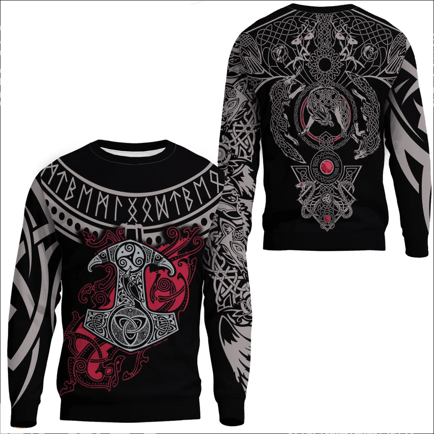 Clothing Mjolnir and Fenrir Tattoo Mix Ruby Red Sweatshirts