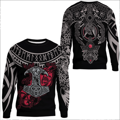 Clothing Mjolnir and Fenrir Tattoo Mix Ruby Red Sweatshirts