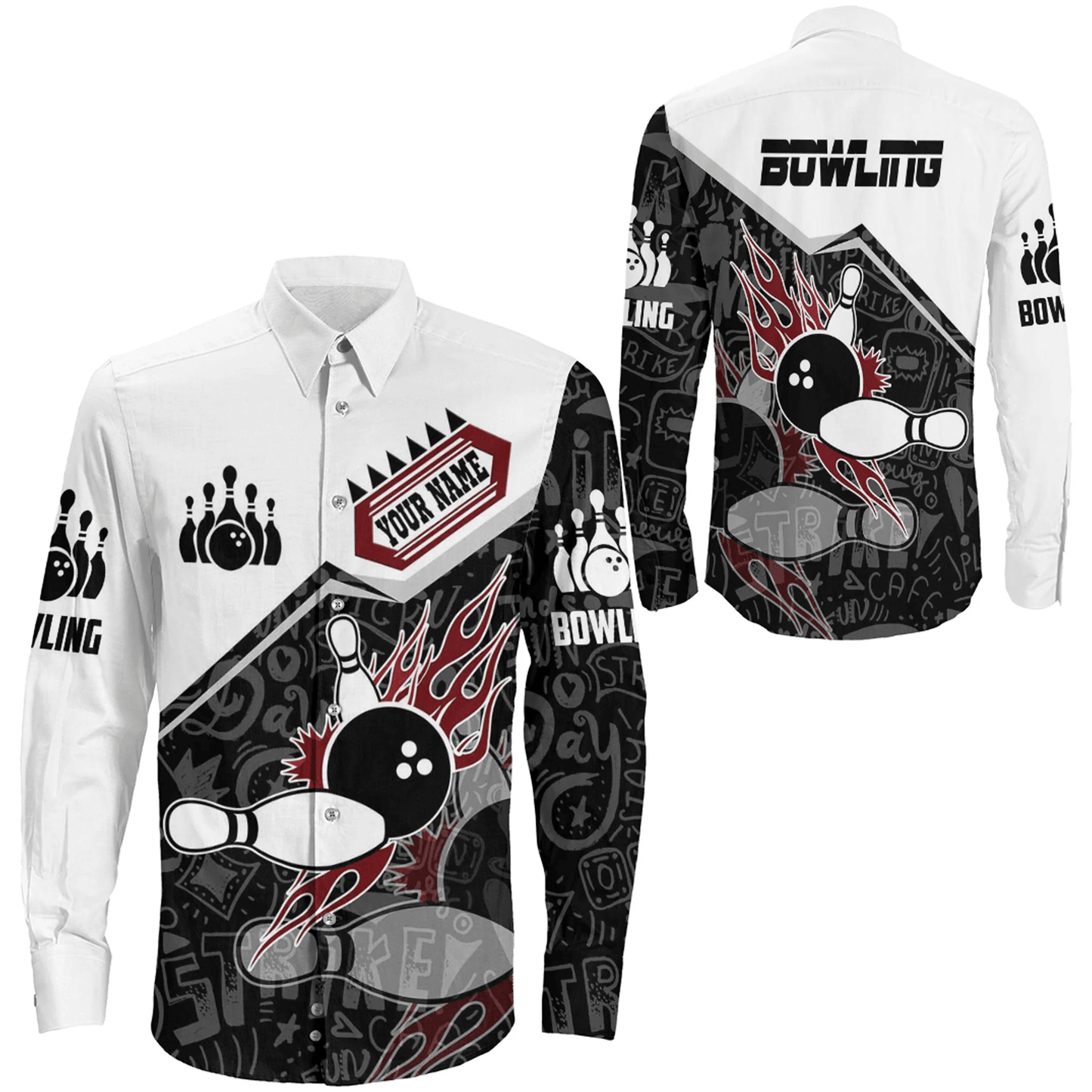 Long Sleeve Button Shirt Custom Bowling Sport Style