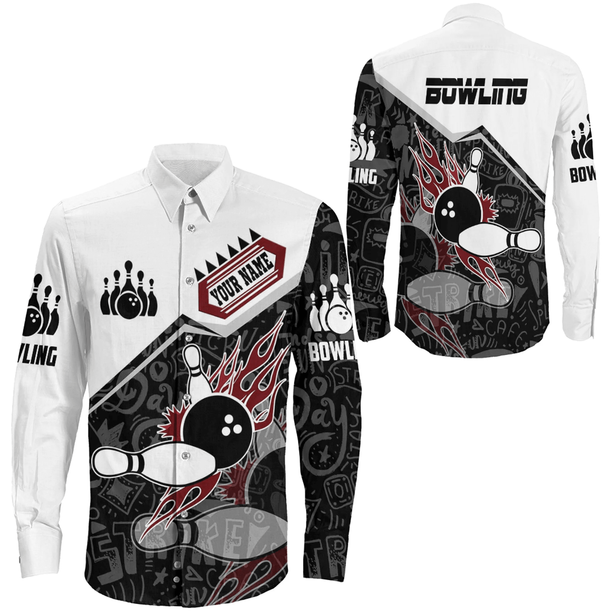 Long Sleeve Button Shirt Custom Bowling Sport Style