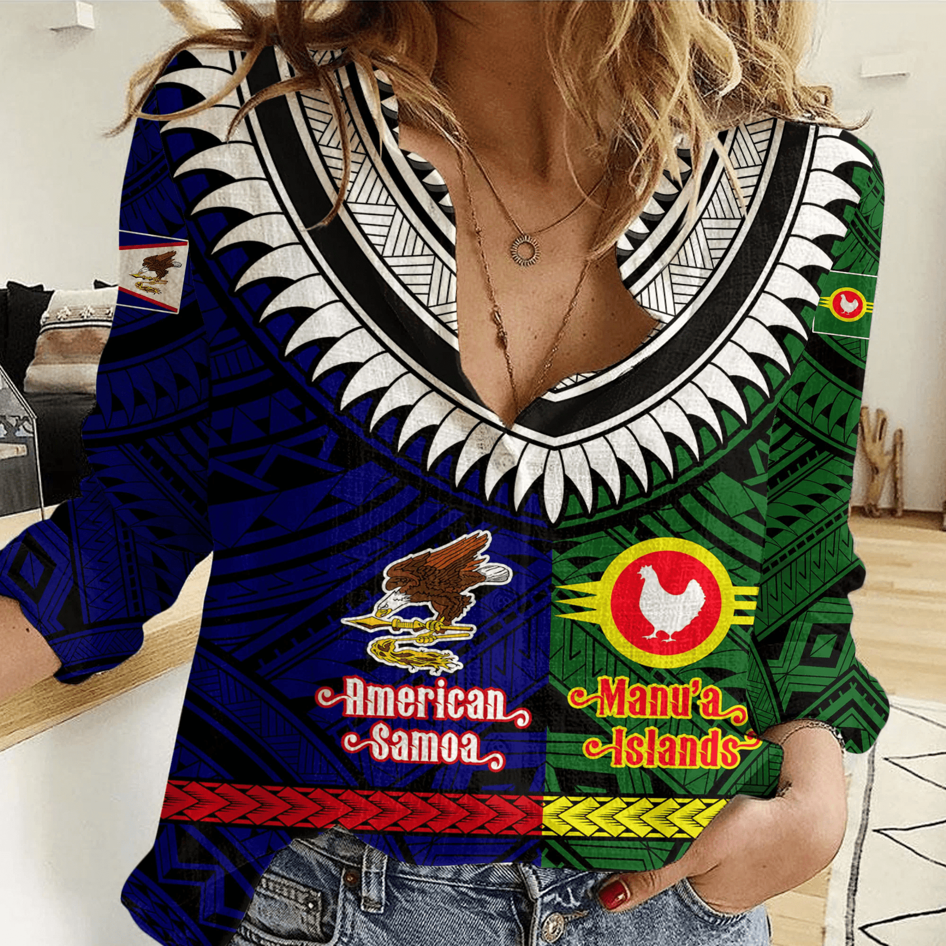 Women Casual Shirt American Samoa and Manu'a Islands Polynesian Tattoo
