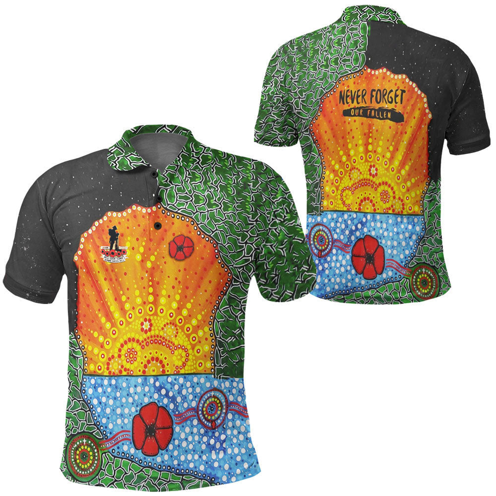 Clothing Aboriginal Australian Anzac Day Lest We Forget Poppy Polo Shirt