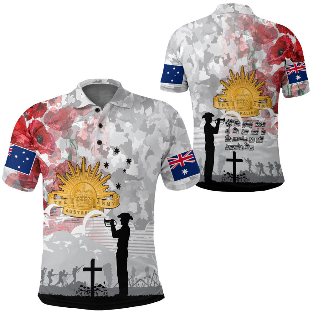 Clothing Anzac Day Lest We Forget Camouflage & Poppy Polo Shirt