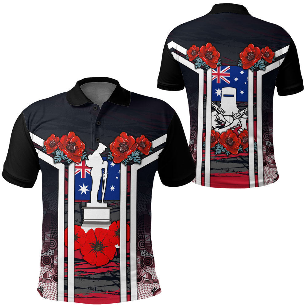 Clothing Australia Anzac Day Poppy Aboriginal Pattern Polo Shirt