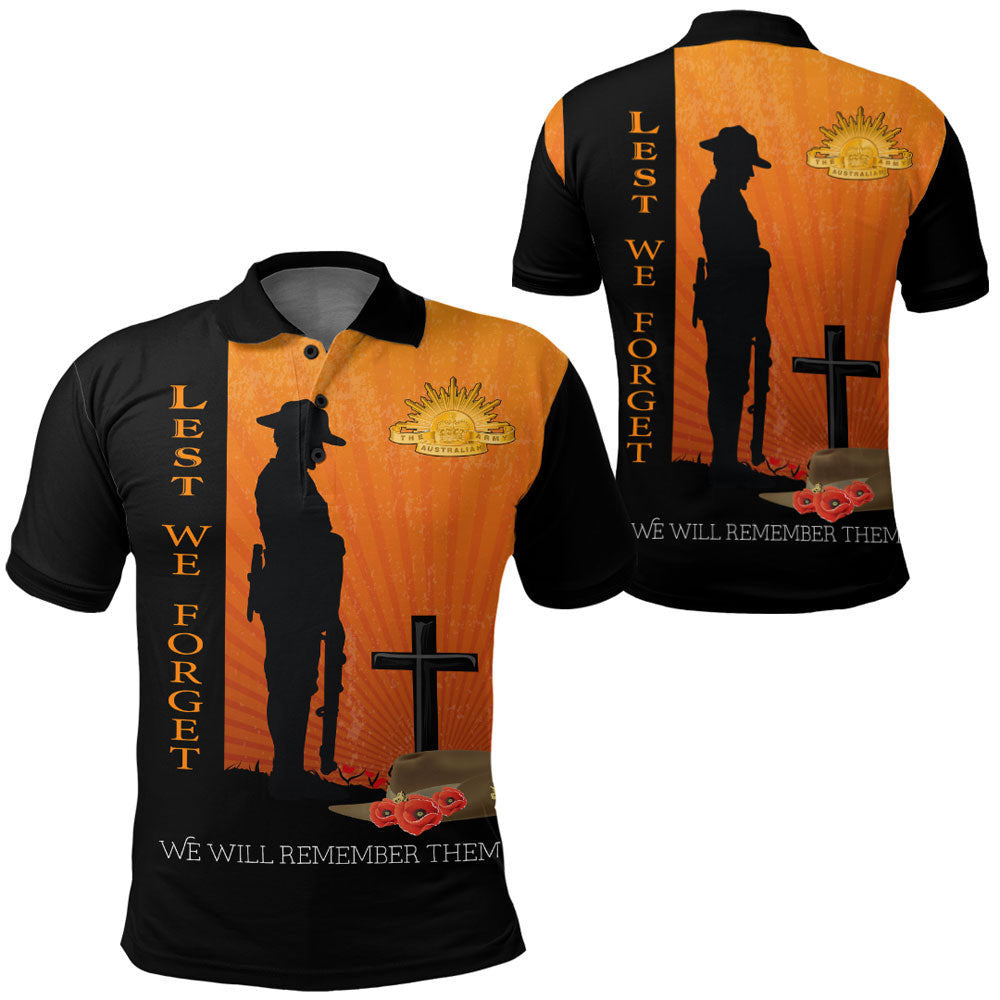 Clothing Anzac Day Lest We Forget Soldier Standing Guard Polo Shirt