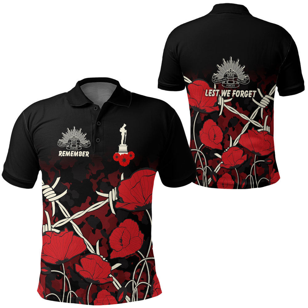 Clothing Anzac Day Camouflage Poppy & Barbed Wire Polo Shirt