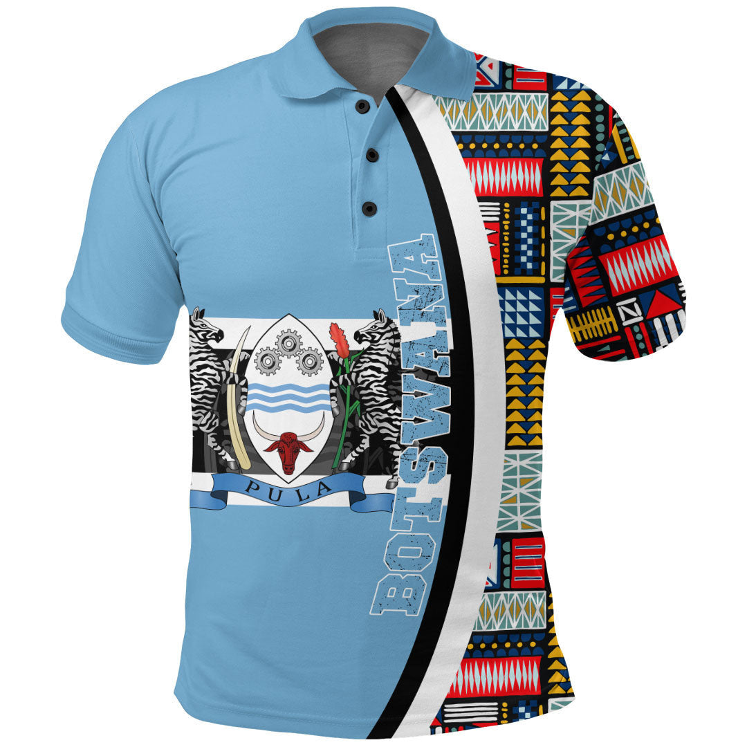 Clothing Botswana Flag and Kente Pattern Polo Shirt