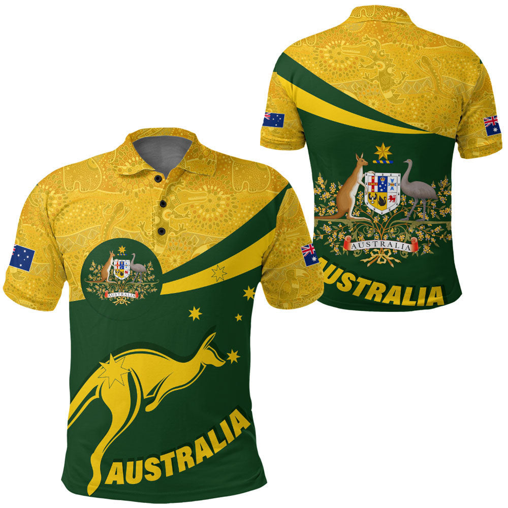 Clothing Australia Coat Of Arms Active Sport Pattern Gold Polo Shirts