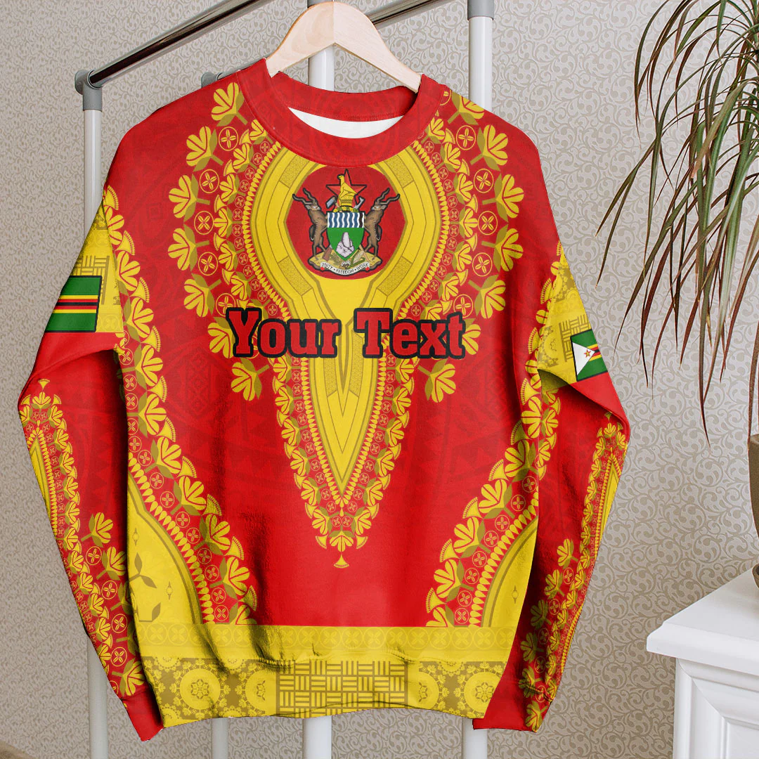 Africa Clothing Zimbabwe Red Version Sweatshirt Vintage African Dashiki