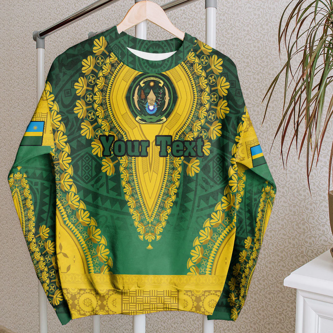 Africa Clothing Rwanda Green Version Sweatshirt Vintage African Dashiki