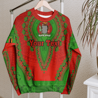 Africa Clothing Zambia Red Version Sweatshirt Vintage African Dashiki