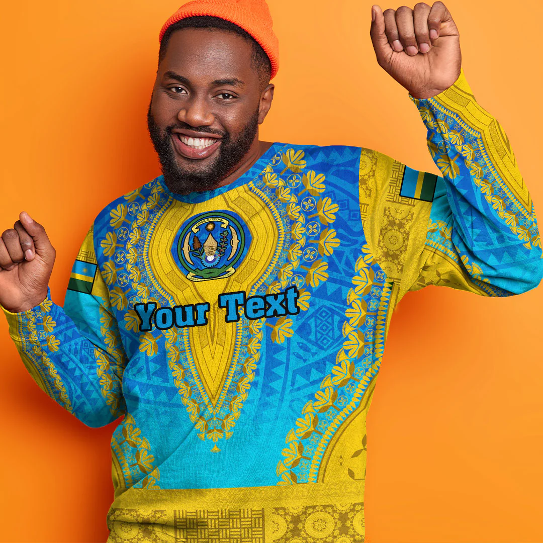 Africa Clothing Rwanda Blue Version Sweatshirt Vintage African Dashiki
