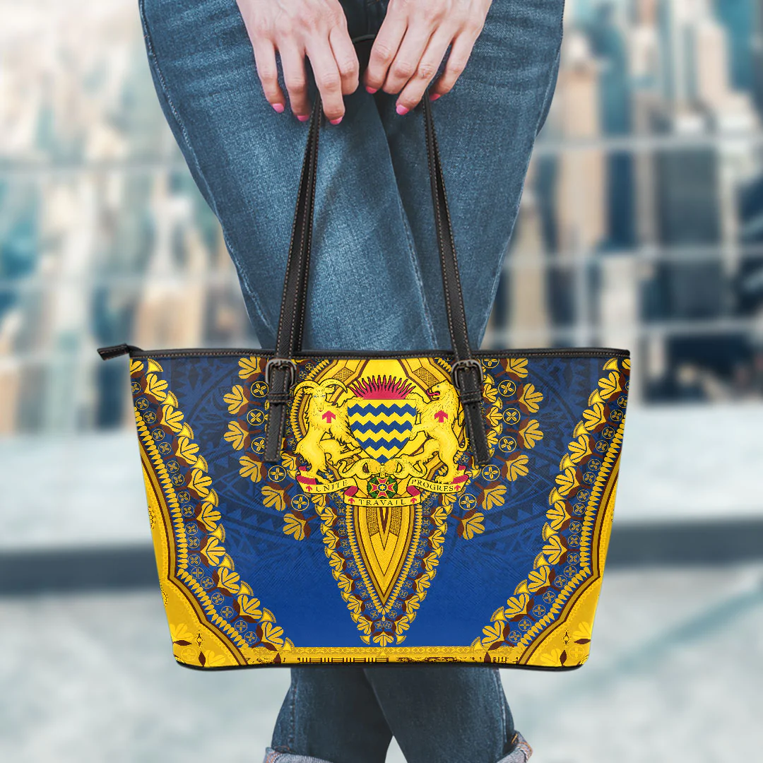 Africa Bag Chad Blue Version Leather Tote Bag Vintage African Dashiki