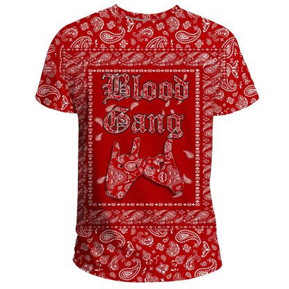 Blood Gang Bulldog T-Shirt Red Bandana Unisex Printed Shirt