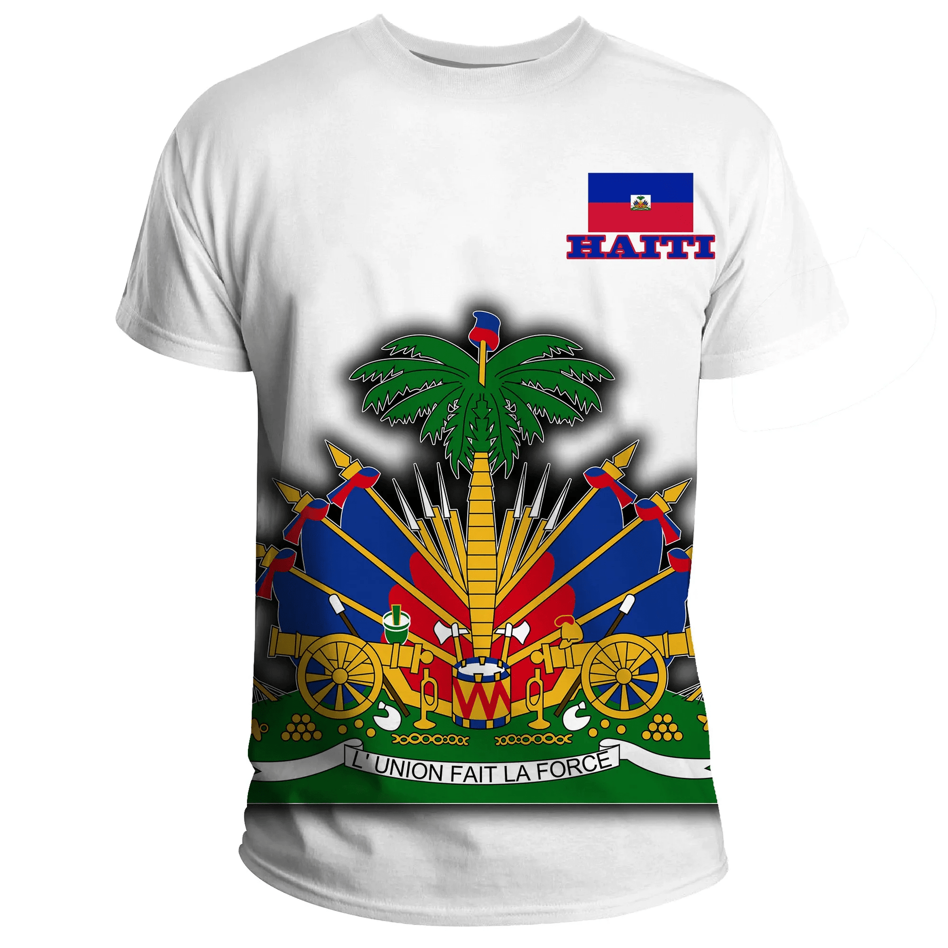 Haiti T Shirt Flag With Coat Of Arm White