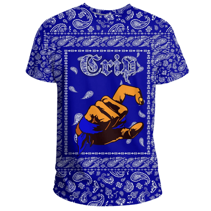 Crips Gang Bulldog T Shirt Blue Bandana Pattern Printed Unisex Shirt