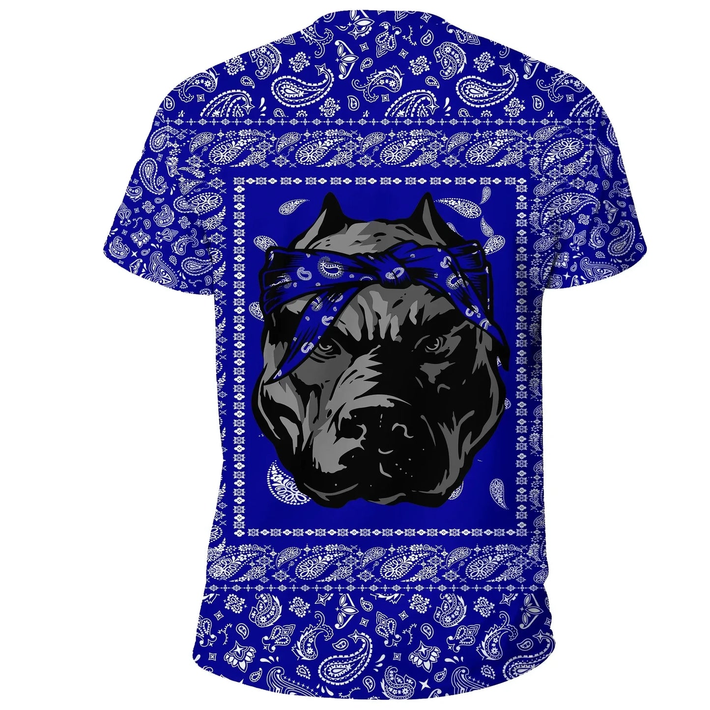 Crips Gang Bulldog T Shirt Blue Bandana Pattern Printed Unisex Shirt