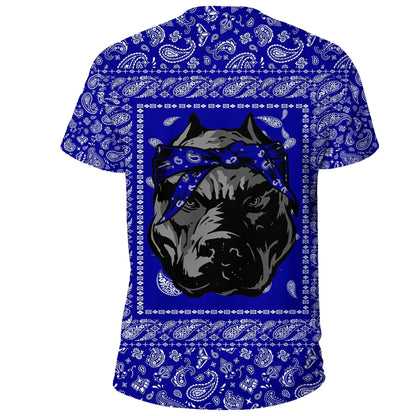 Crips Gang Bulldog T Shirt Blue Bandana Pattern Printed Unisex Shirt