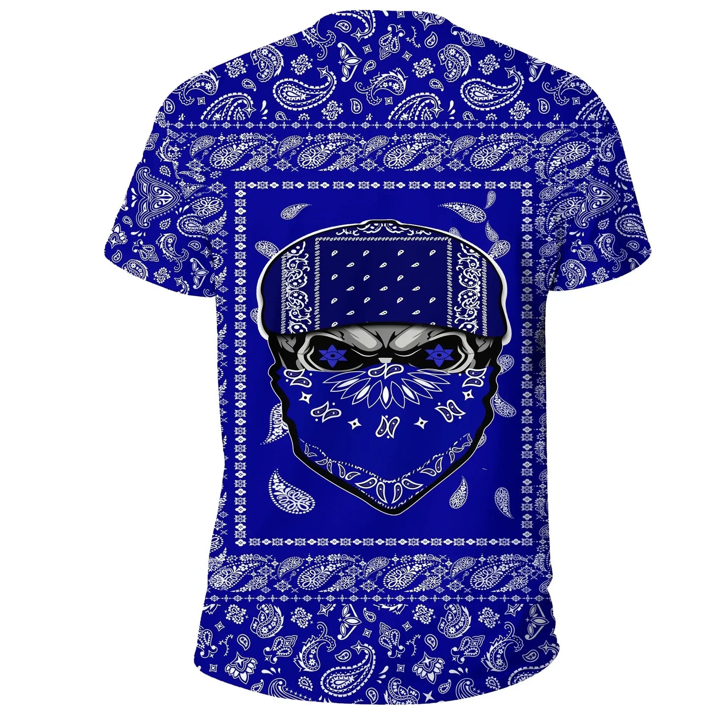 Crips Gang Skull T Shirt Blue Bandana Pattern Printed Unisex Shirt
