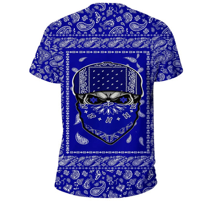 Crips Gang Skull T Shirt Blue Bandana Pattern Printed Unisex Shirt