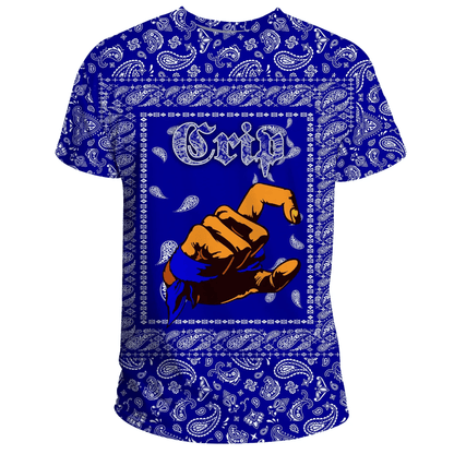 Crips Gang Skull T Shirt Blue Bandana Pattern Printed Unisex Shirt