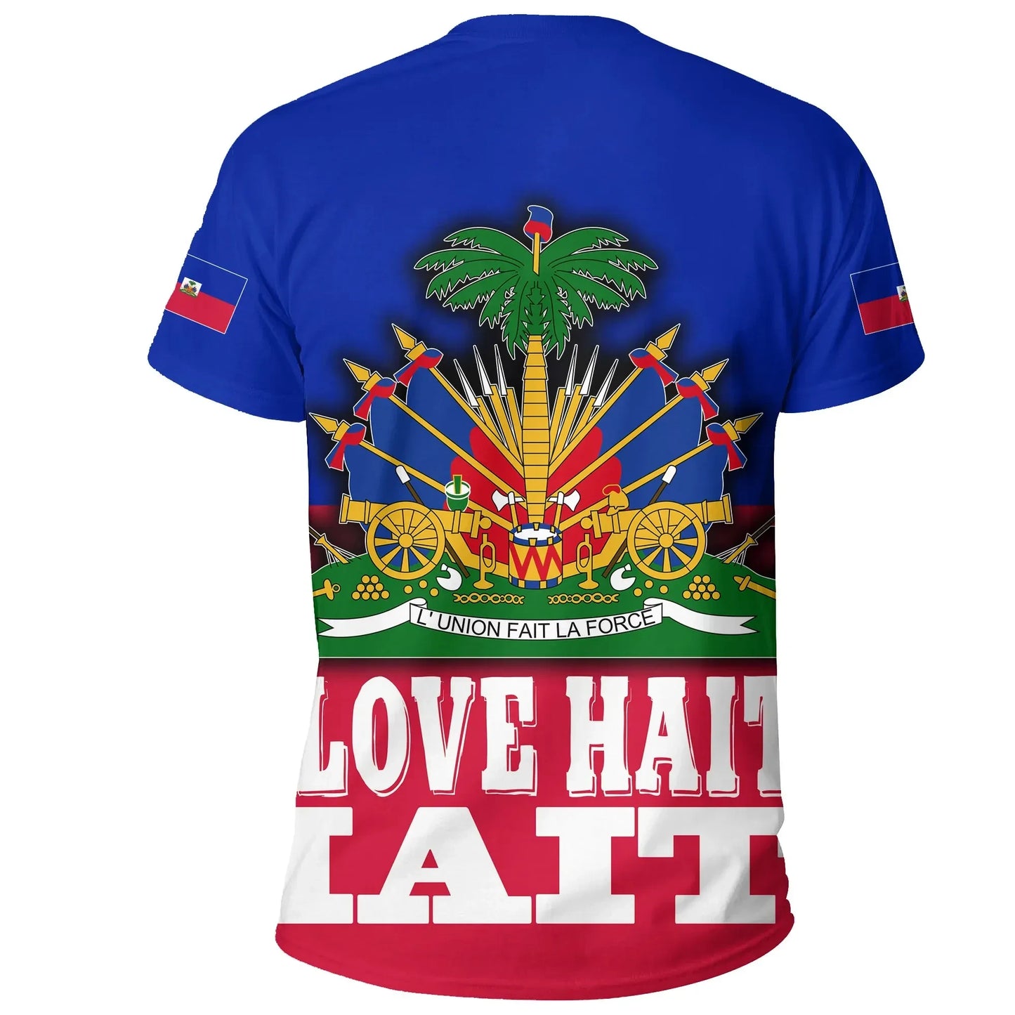 Haiti T Shirt Flag With Coat Of Arm Blue