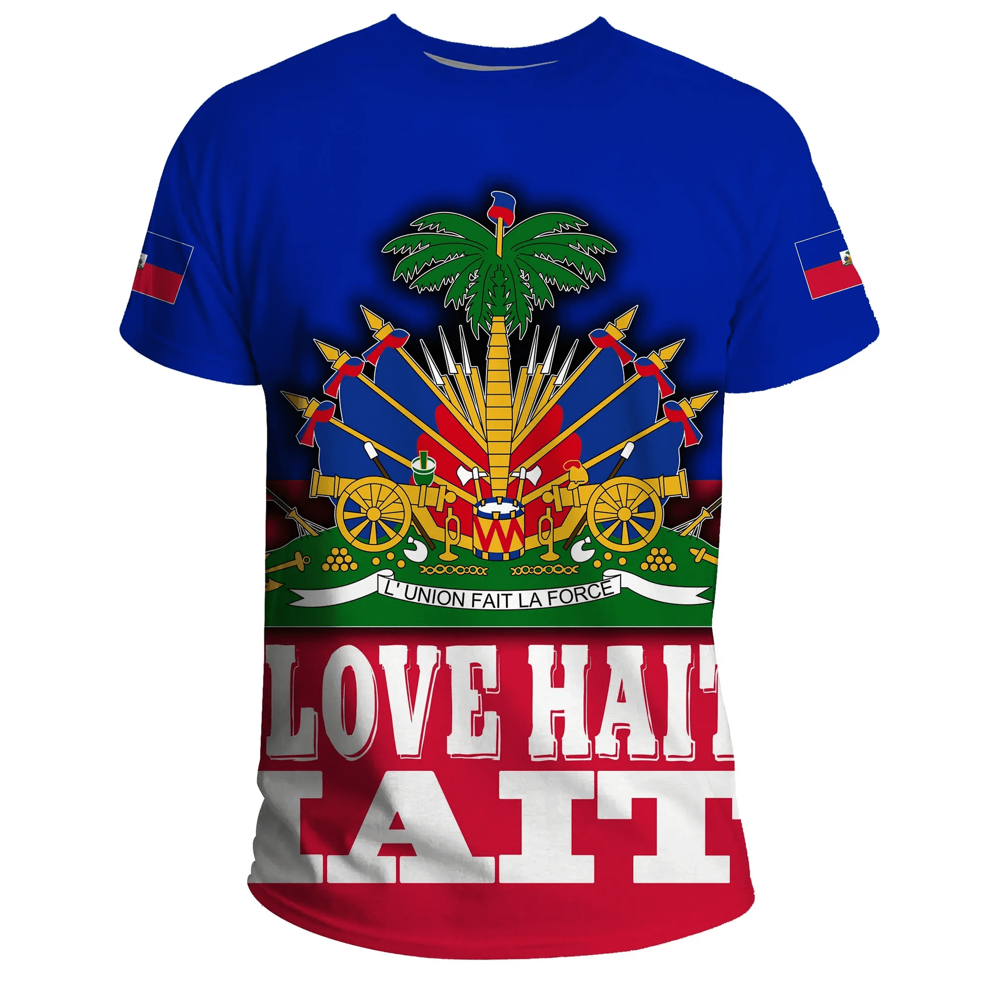Haiti T Shirt Flag With Coat Of Arm Blue