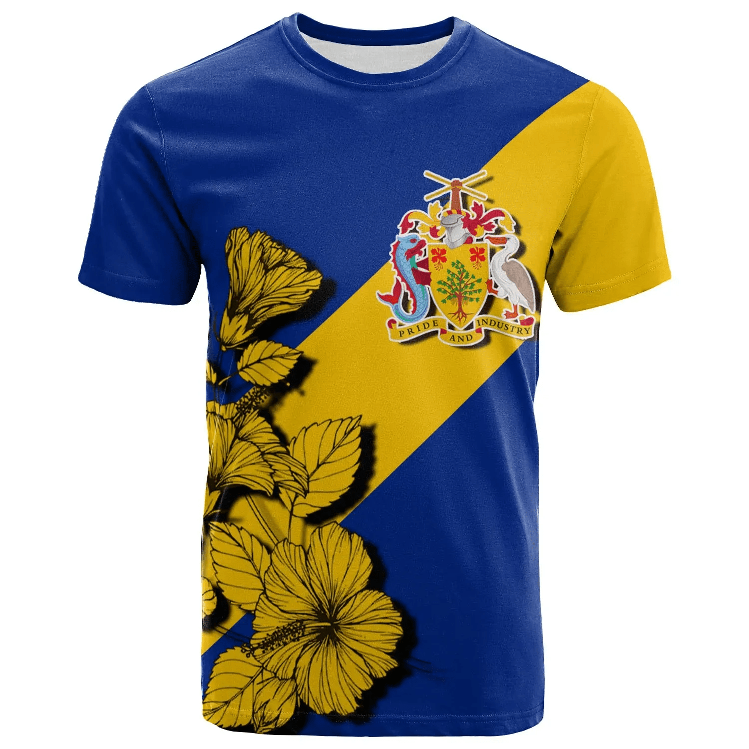 Barbados T Shirt Crest Hibiscus