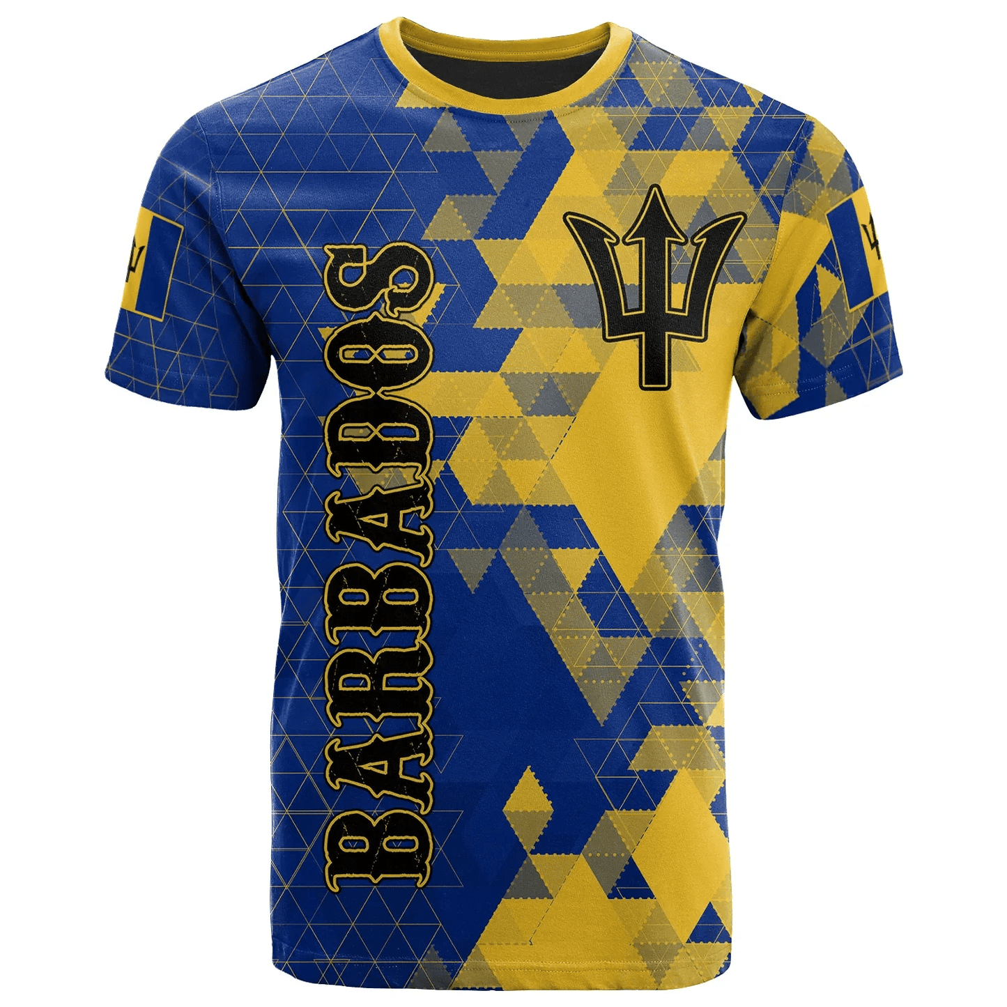 Barbados T Shirt National Flag Polygon Style