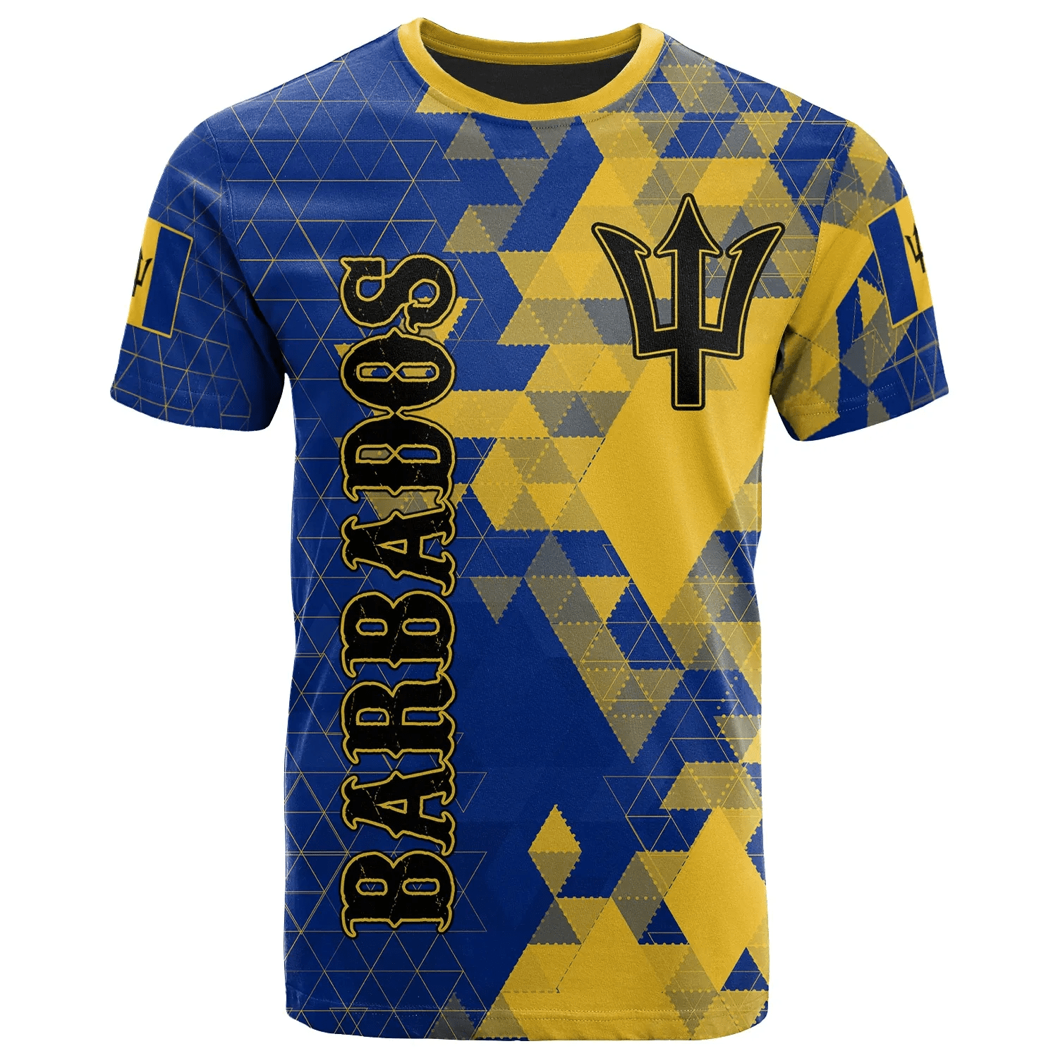 Barbados T Shirt National Flag Polygon Style