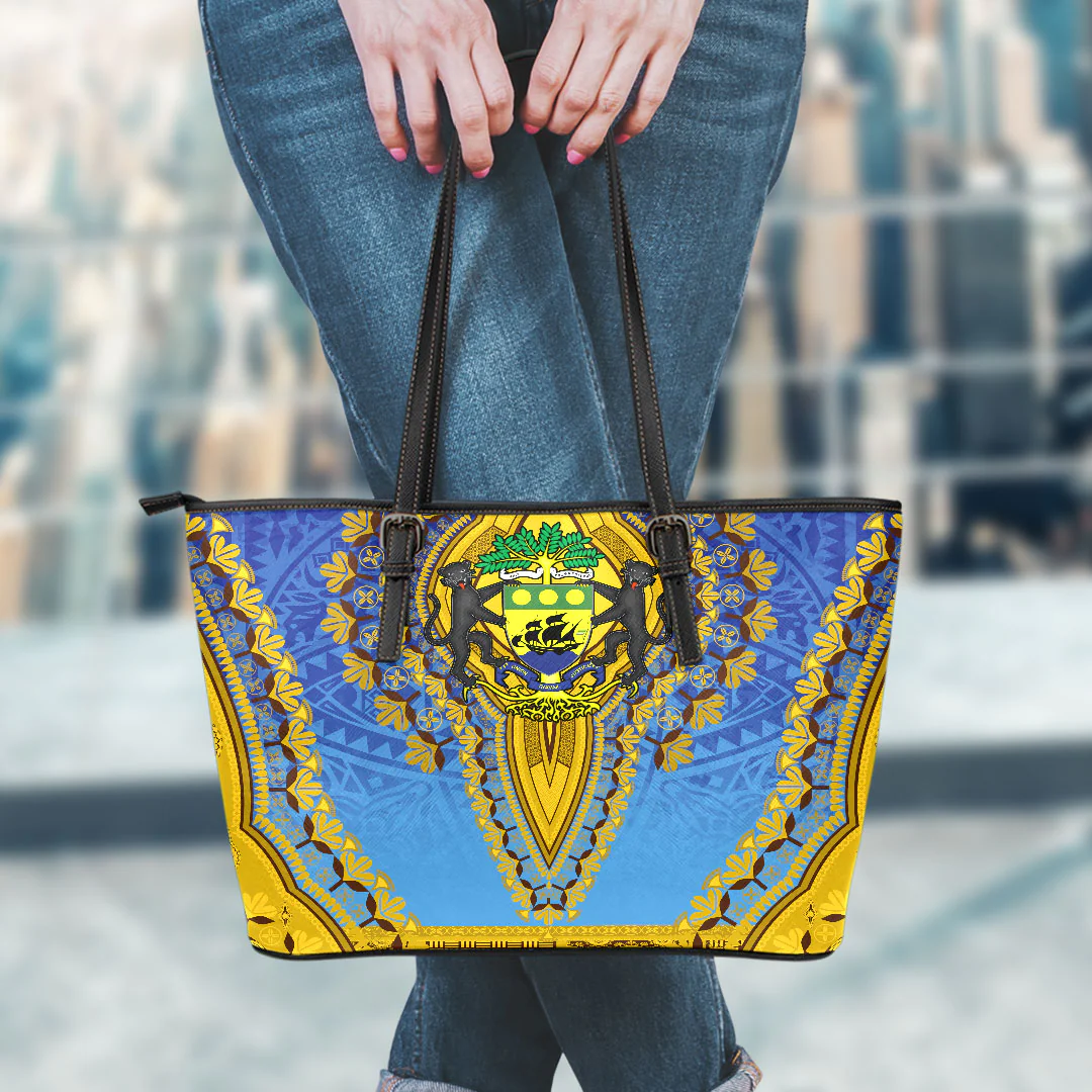 Africa Bag Gabon Blue Version Leather Tote Bag Vintage African Dashiki