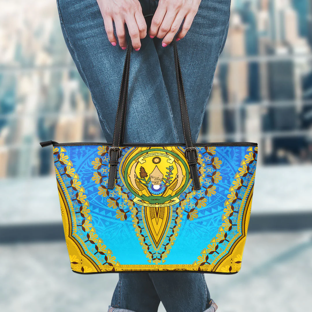 Africa Bag Rwanda Blue Version Leather Tote Bag Vintage African Dashiki