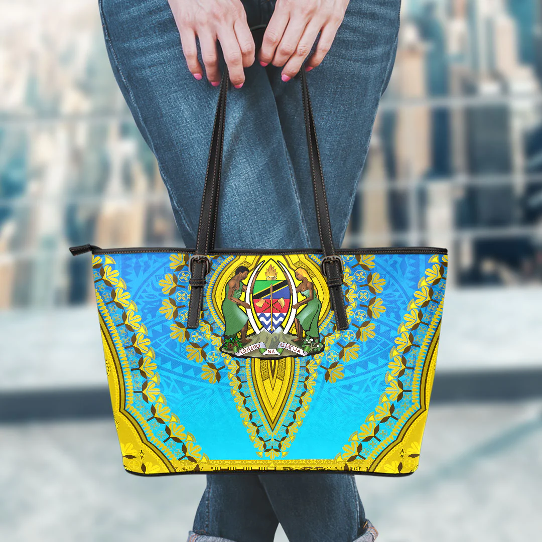 Africa Bag Tanzania Blue Version Leather Tote Bag Vintage African Dashiki