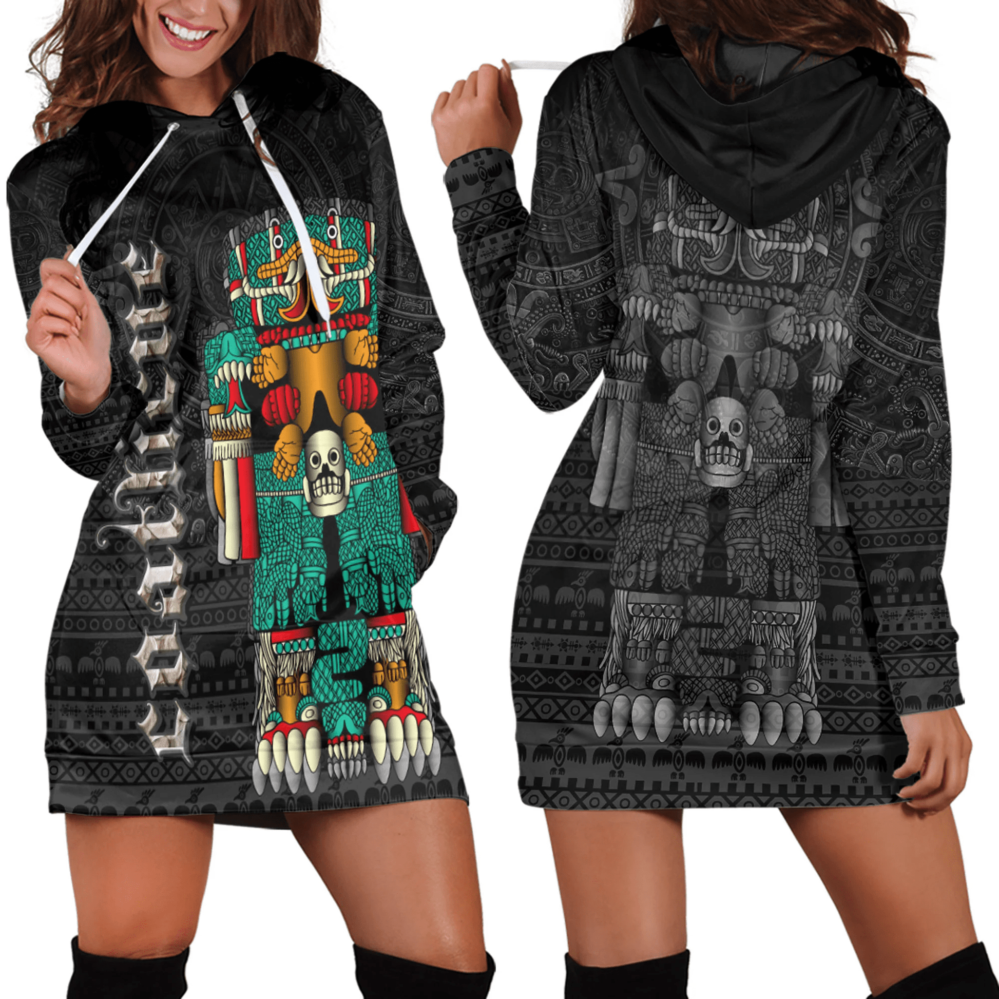 Hoodie Dress Aztec Coatlicue God Tattoo Style