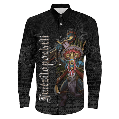 Long Sleeve Button Shirt Aztec Huitzilopochtli God Tattoo Style