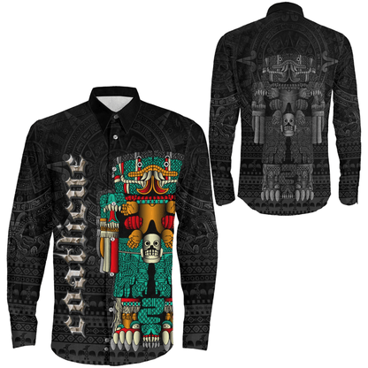 Long Sleeve Button Shirt Aztec Coatlicue God Tattoo Style