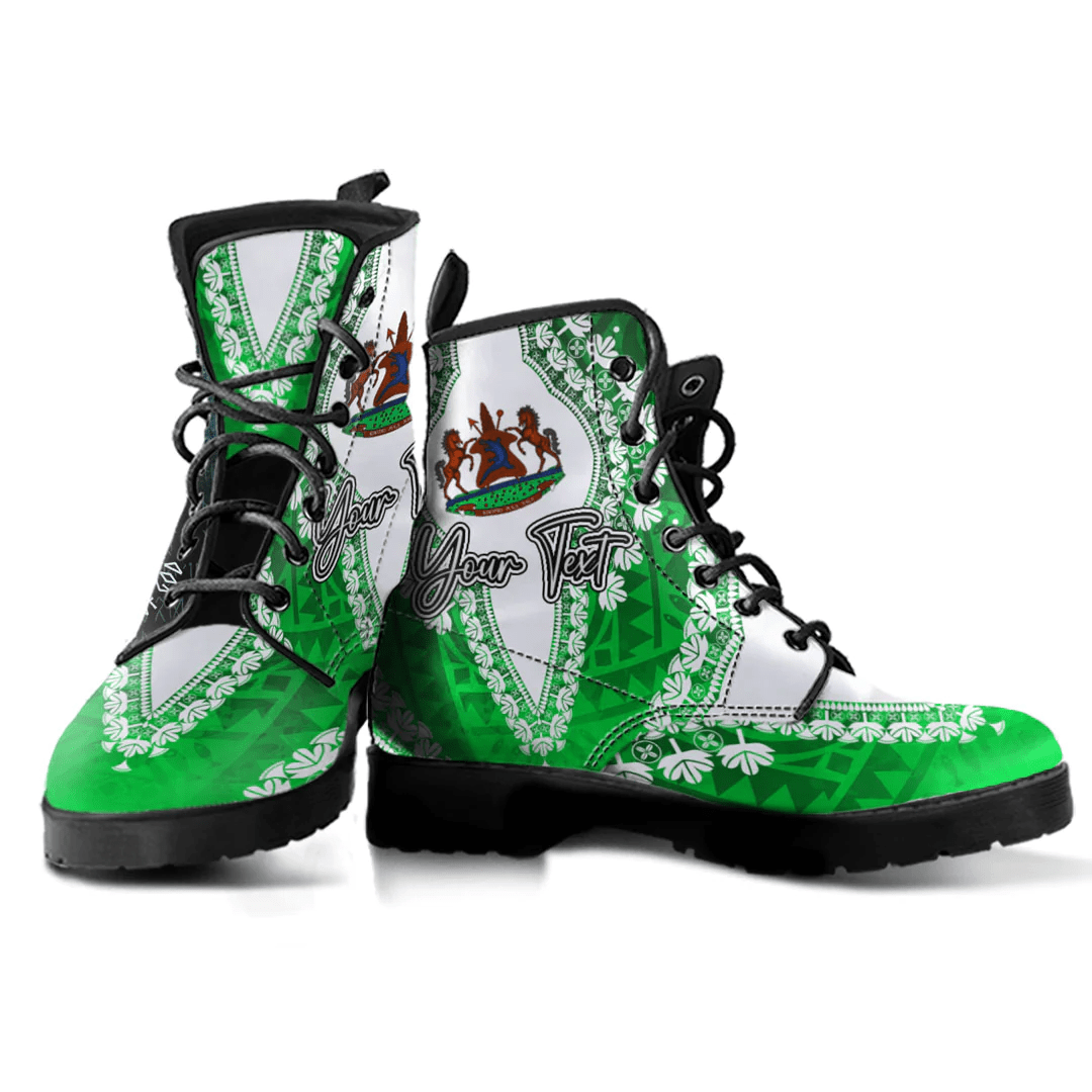 Africa Boots Lesotho Green Version Leather Boots Vintage African Dashiki