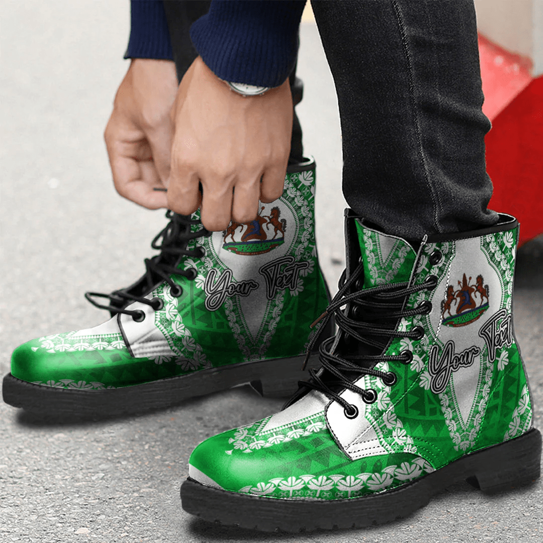 Africa Boots Lesotho Green Version Leather Boots Vintage African Dashiki