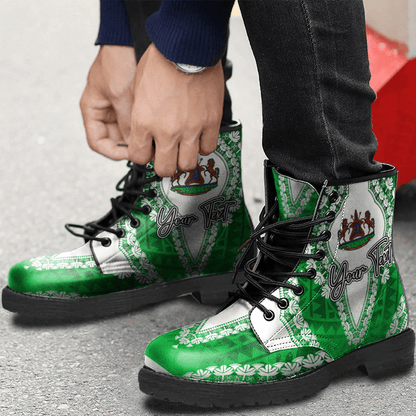Africa Boots Lesotho Green Version Leather Boots Vintage African Dashiki