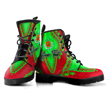 Africa Boots Burundi Red Verison Leather Boots Vintage African Dashiki