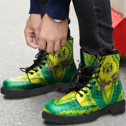 Africa Boots Gabon Green Version Leather Boots Vintage African Dashiki