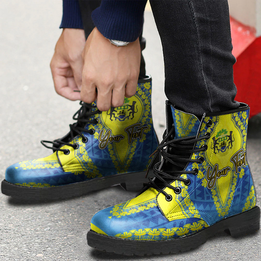 Africa Boots Gabon Blue Version Leather Boots Vintage African Dashiki