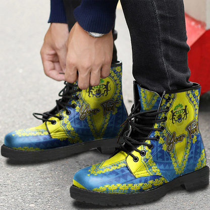 Africa Boots Gabon Blue Version Leather Boots Vintage African Dashiki
