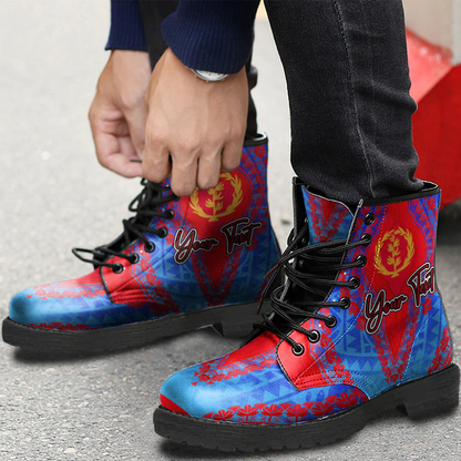 Africa Boots Eritrea Blue Version Leather Boots Vintage African Dashiki