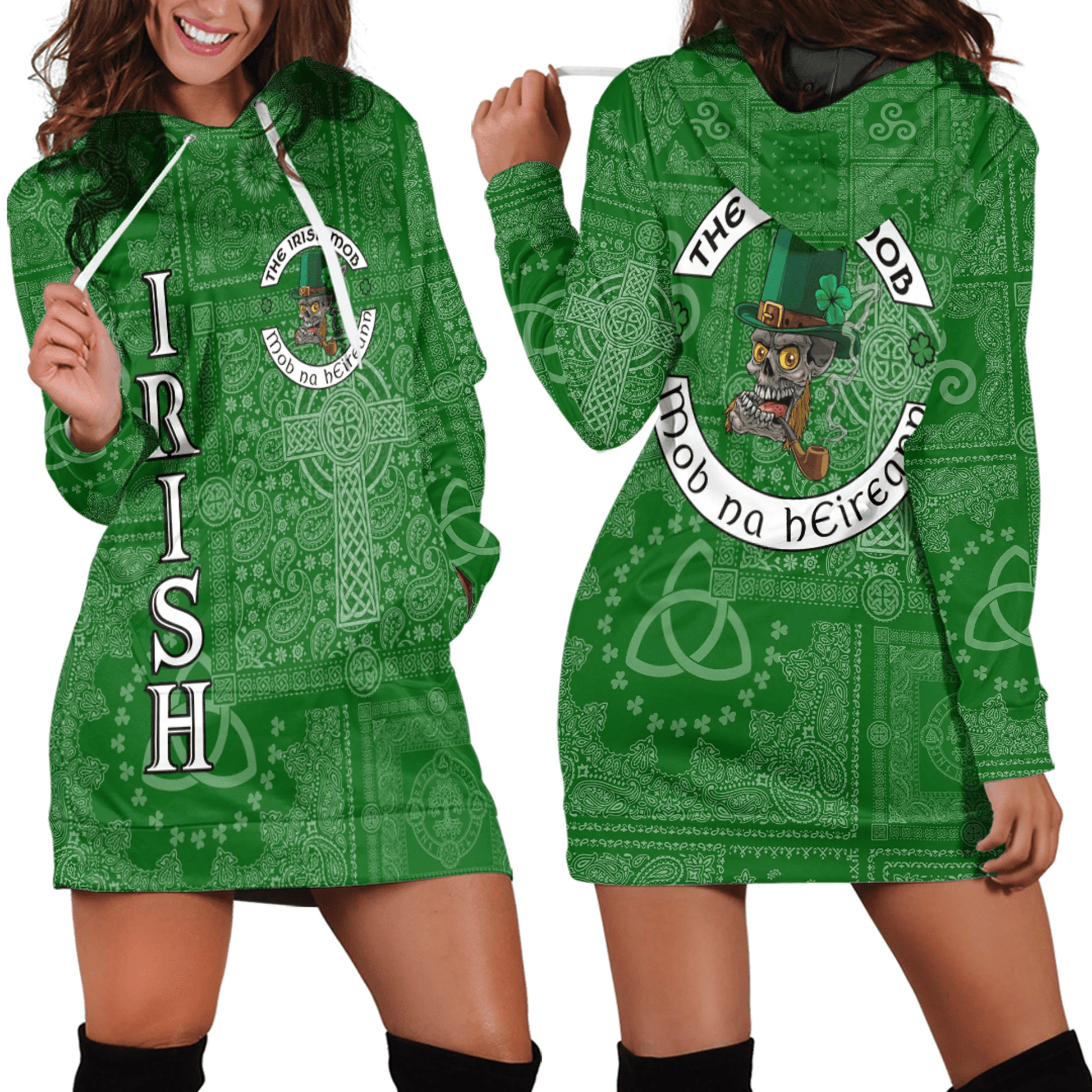 Hoodie Dress Irish Mob Green Paisley Style