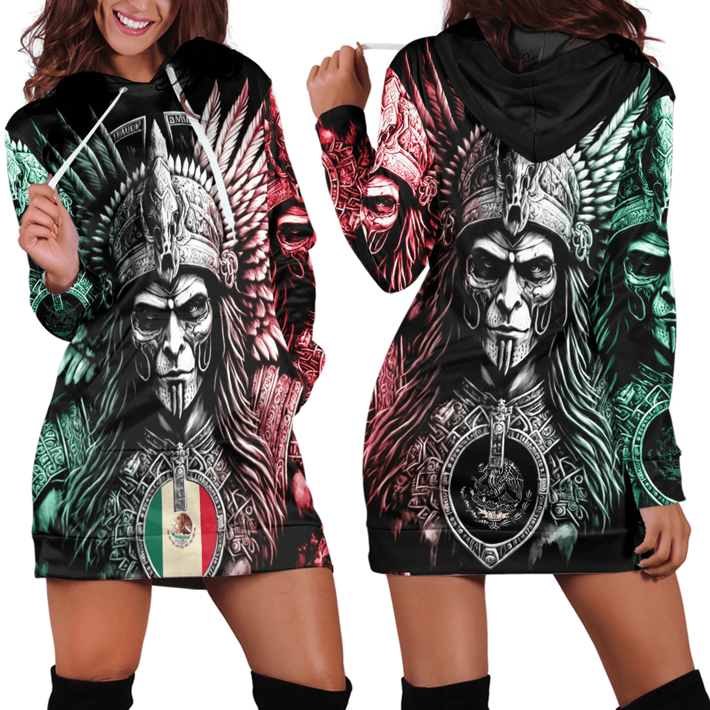 Hoodie Dress Mexico Warrior Aztec Style