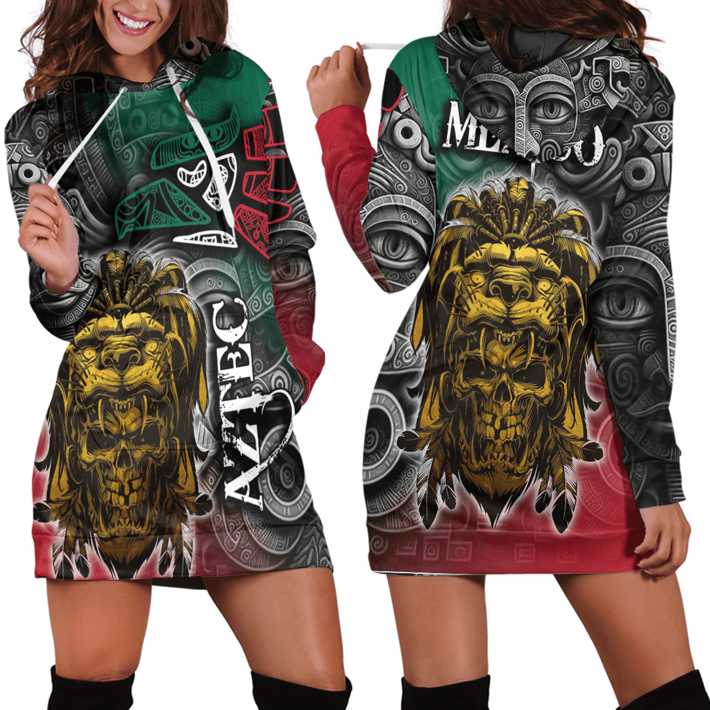 Hoodie Dress Mexico Aztec Warrior and Eagle