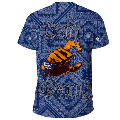 Crips Gang Bulldog T-Shirt - Blue Paisley Printed Unisex Shirt